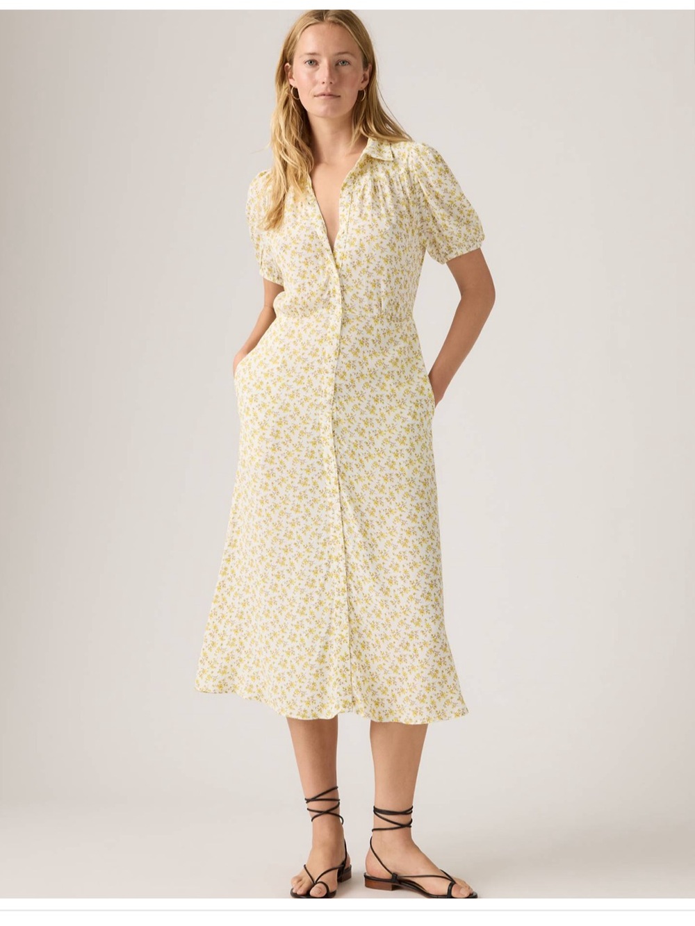 Levi’s Rosa Short-Sleeve Midi Dress. Size M.  Yellow floral. Never worn.
